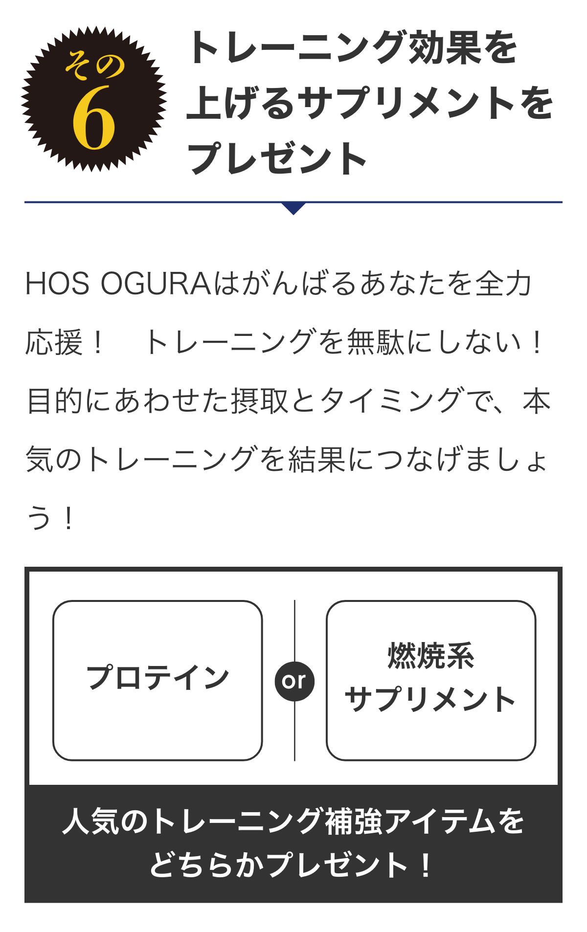 特典6 トレーニング効果を上げるサプリメントをプレゼント